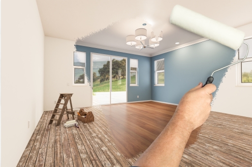 Before and after of man painting roller to reveal newly
